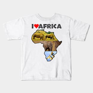 I Love Africa Wildlife Collage Map Kids T-Shirt